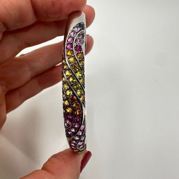 NWOT Unbelievable lab created sapphires in sterling silver cuff bracelet! - Picture 9 of 15